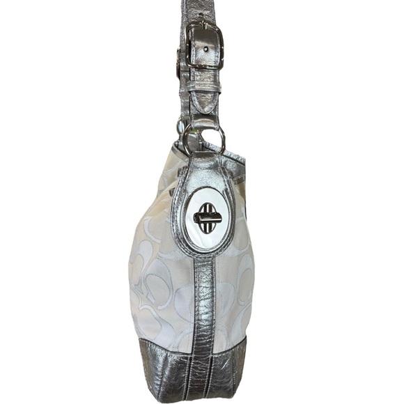 Coach Peyton Silver & White Monogrammed Signature Jacquard Hobo Bag w/ Duster - Picture 5 of 14